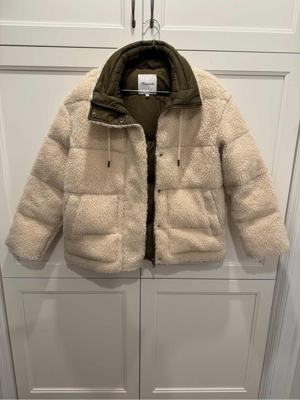 Madewell Sherpa Puffer Jacket with Green Liner